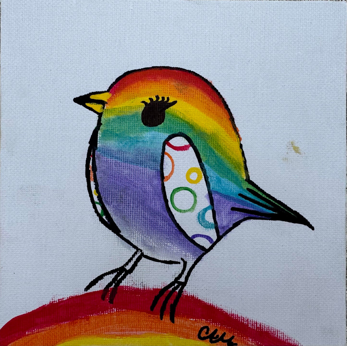 "Rainbow Song Bird for Ava" by Caragh C. (Canvas Board, 6" x 6")