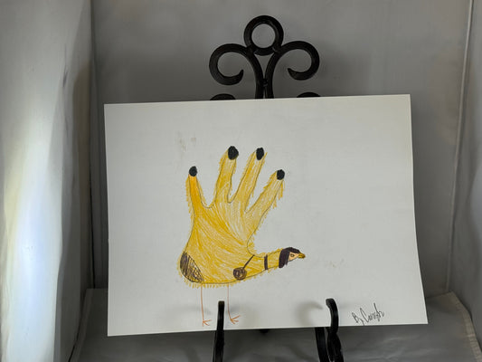 Kid art for sale to help those in need. Pictured "Emo Pool" by Caragh C. (Art Paper, 9" x 12")