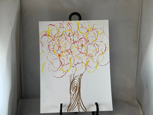 Kid art for sale to help those in need. Pictured "Fall Paper Tree" (Cardstock, 8.5" x 11")