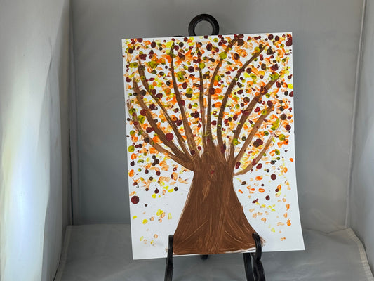 Kid art for sale to help those in need. Pictured "Fall Tree Foliage" (Cardstock, 8.5" x 11")