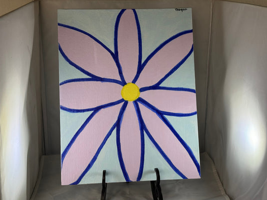 Kid art for sale to help those in need. Pictured "Flower Power" by Teagan L. (Canvas Panel, 14" x 11")