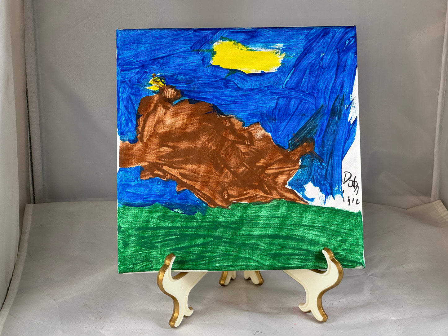 Kid art for sale to help those in need. Pictured "Hand Turkey", Cub Scout Pack 684 (Canvas, 8" x 8")