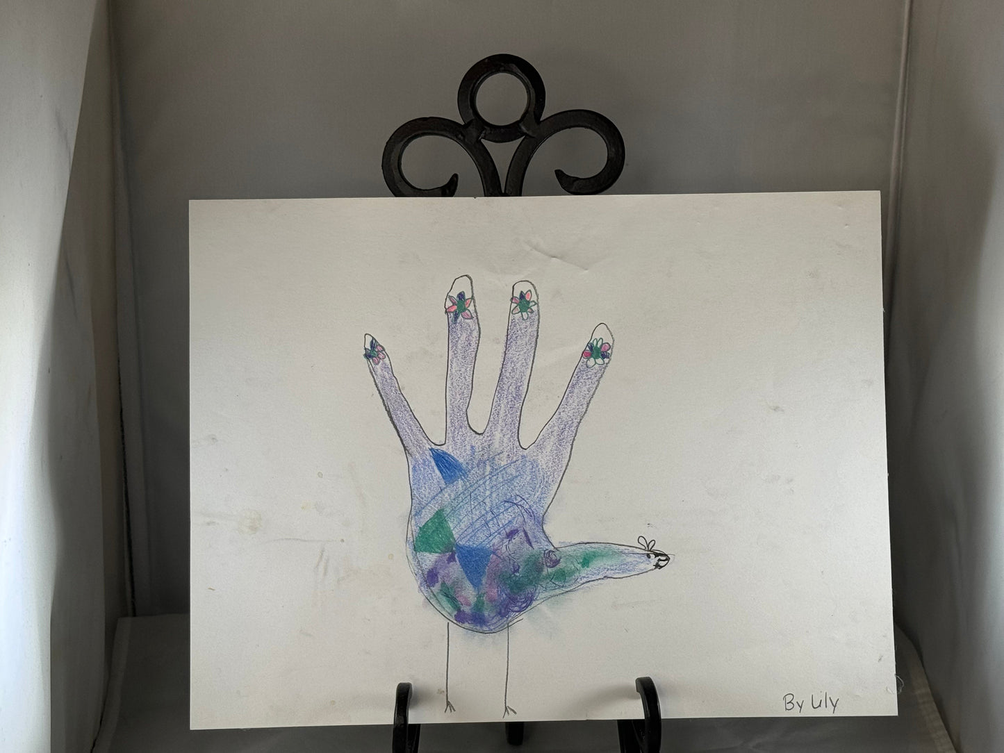 Kid art for sale to help those in need. Pictured "Hand Turkey" by Lily B. (Art Paper, 9" x 12")